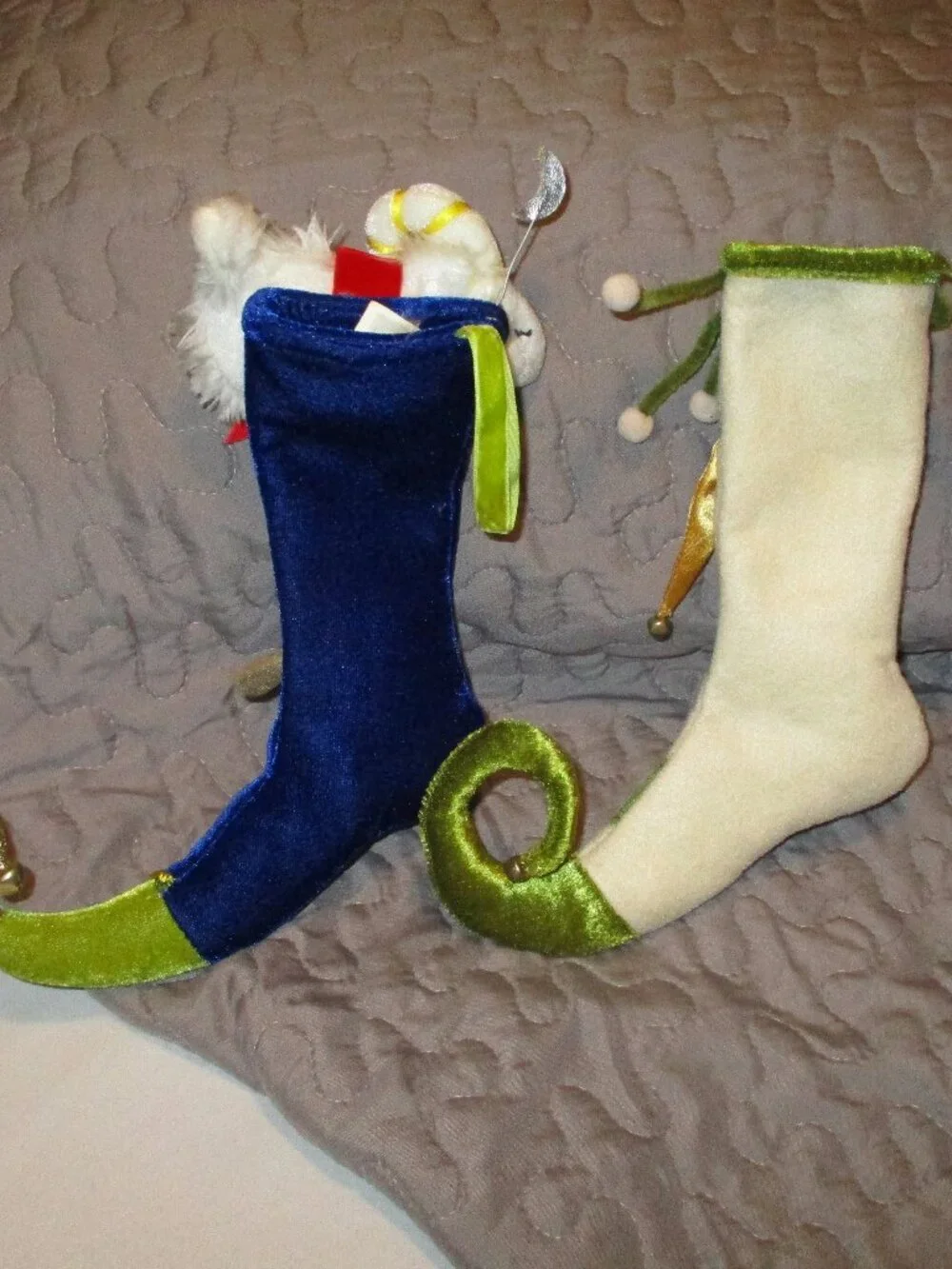 2 Patience Brewster Krinkles Cheer & Ram Mini Christmas Stocking Elf‎ Boot 2009